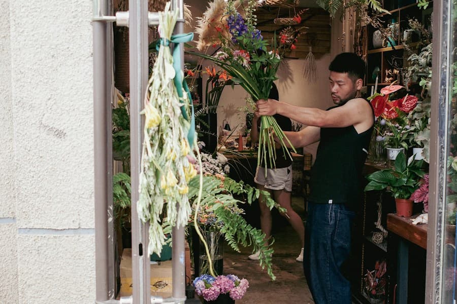 A florist arranging flowers in a flower shop